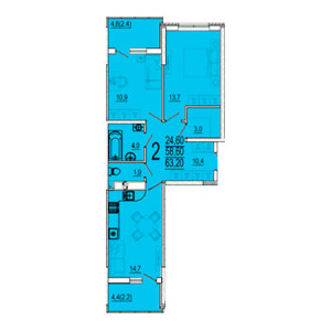 2 комнатная 63.2м²