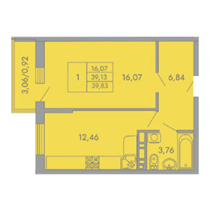 1 комнатная 39.83м²