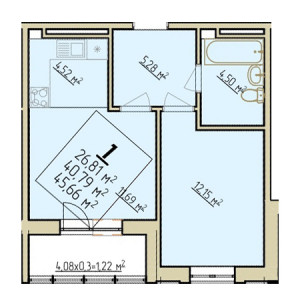 1 комнатная 45.66м²