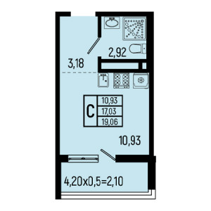 Студия 19.06м²