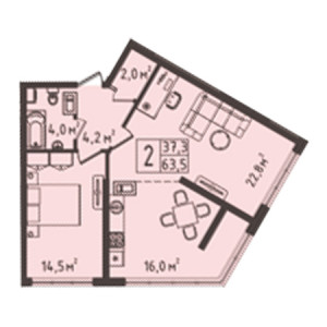 2 комнатная 63.5м²