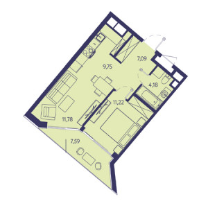 2 комнатная 51.61м²