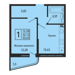 1 комнатная 33.62м²