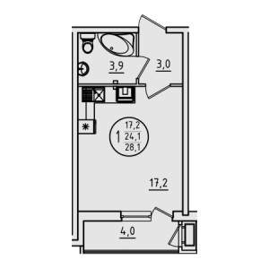 Студия 28.1м²
