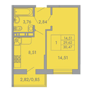 1 комнатная 30.47м²