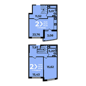 2 комнатная 87.59м²