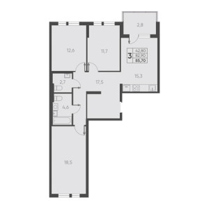 3 комнатная 85.70м²