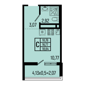 Студия 18.84м²