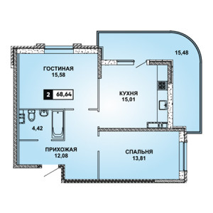 2 комнатная 68.64м²