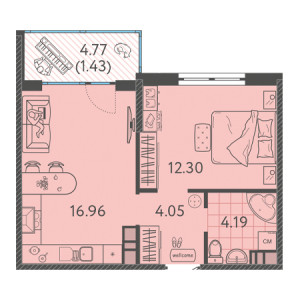 1 комнатная 38.93м²