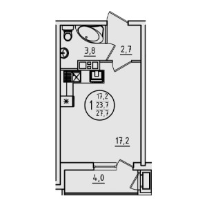 Студия 27.7м²