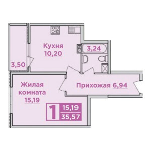 1 комнатная 35.57м²