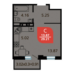 Студия 29.21м²