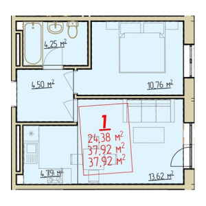 1 комнатная 37.92м²