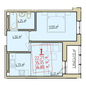 1 комнатная 36.88м²