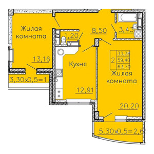 2 комнатная 63.7м²