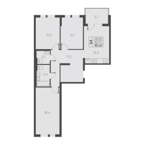 3 комнатная 85.40м²