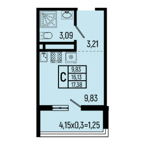Студия 17.38м²