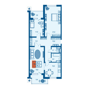 3 комнатная 90.3м²