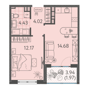 1 комнатная 37.27м²