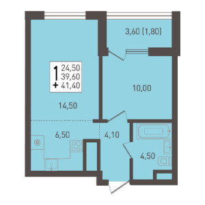 1 комнатная 41.4м²