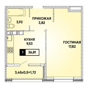 1 комнатная 36.81м²