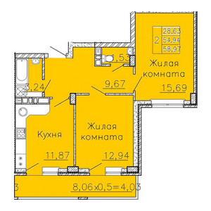 2 комнатная 58.97м²