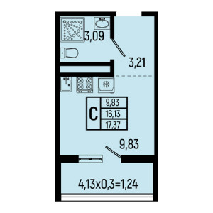 Студия 17.37м²