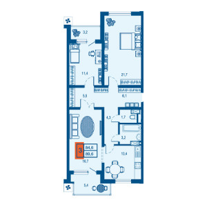 3 комнатная 89.6м²