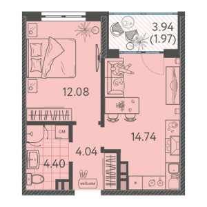 1 комнатная 37.23м²