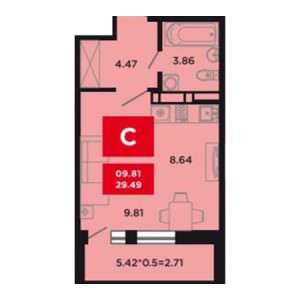 Студия 29.49м²