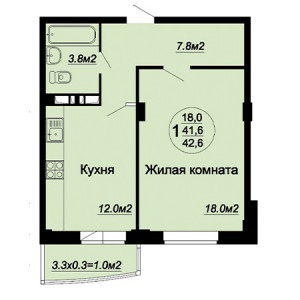 1 комнатная 42.6м²