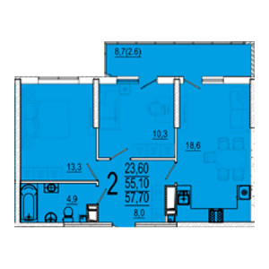 2 комнатная 57.7м²