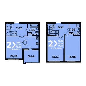 2 комнатная 76.9м²