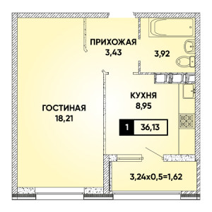 1 комнатная 36.13м²