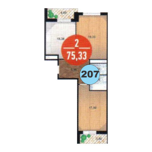 2 комнатная 75.33м²