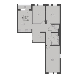 3 комнатная 84.30м²