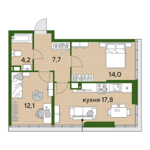 2 комнатная 55.8м²