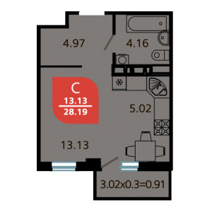 Студия 28.19м²