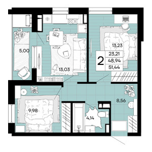 2 комнатная 51.44м²