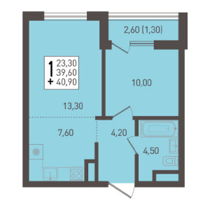 1 комнатная 40.9м²