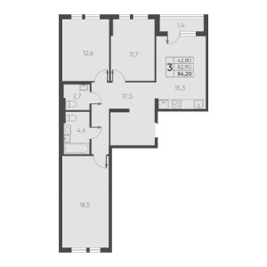 3 комнатная 84.20м²