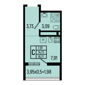 Студия 16.71м²