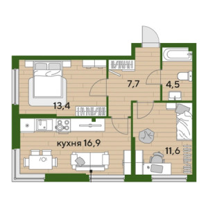 2 комнатная 54.1м²