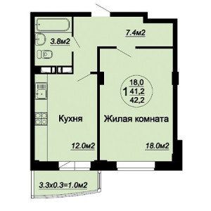 1 комнатная 42.2м²