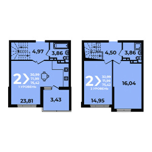 2 комнатная 75.42м²