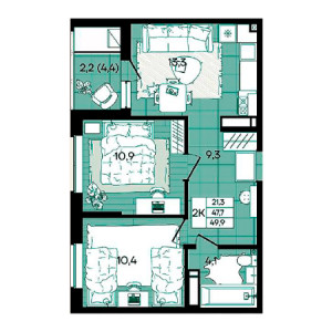 2 комнатная 49.9м²