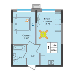 1 комнатная 37.64м²