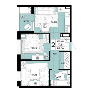 2 комнатная 49.64м²