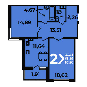 2 комнатная 67.5м²